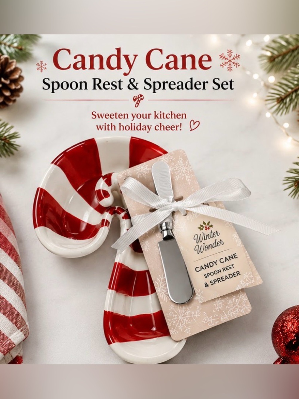 Red and White Candy Cane Bowl with Spreader NWT
